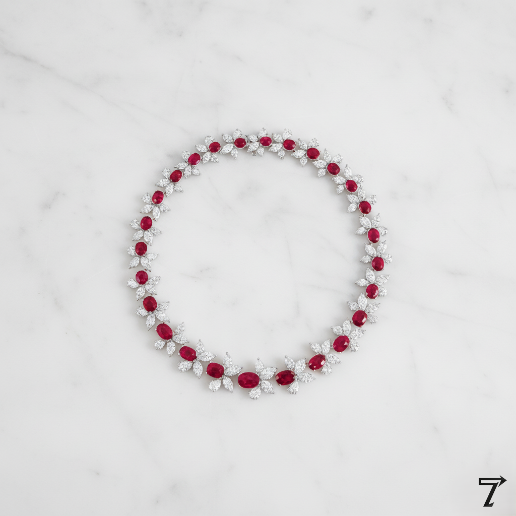 Ruby and Diamond Garland Necklace - Luxury Jewelry CGI by 7 VISION